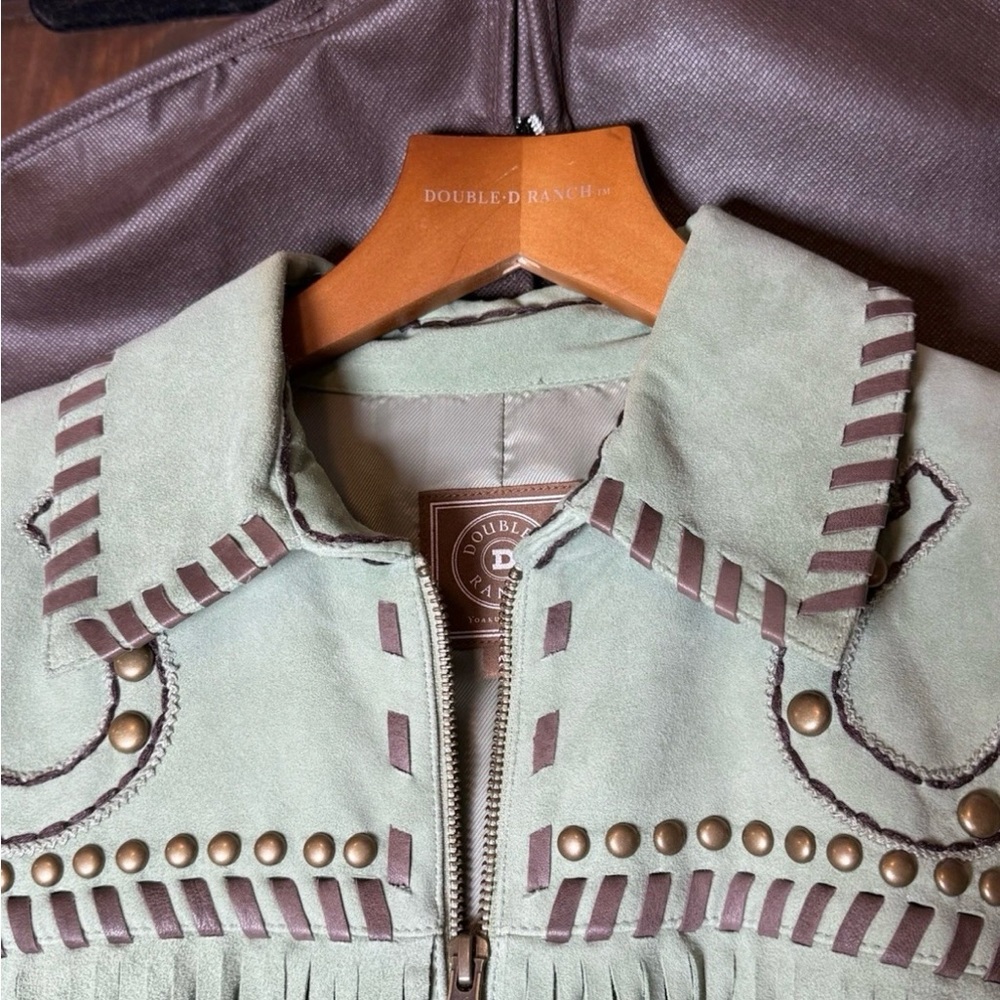 Double D Ranch Mint Suede Jacket with Fringe and Studs - Picture 4 of 15